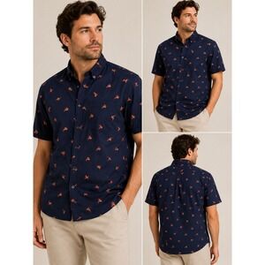 Visive Mens 2XL Pizza Slice Print Short Sleeve Button Down Shirt Navy Blue